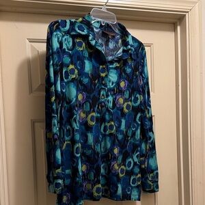 Dana Buchman Blue and Green Abstract Blouse